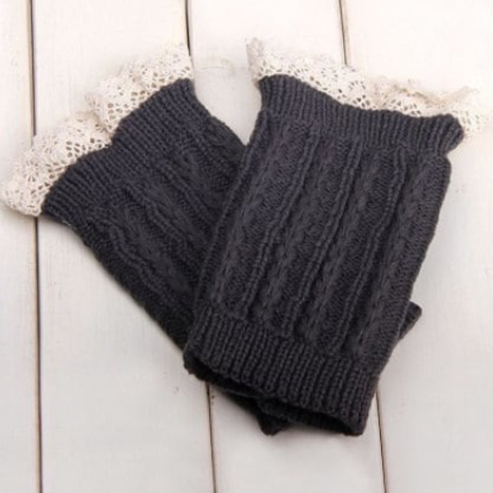 gray lace knitted boot cuffs